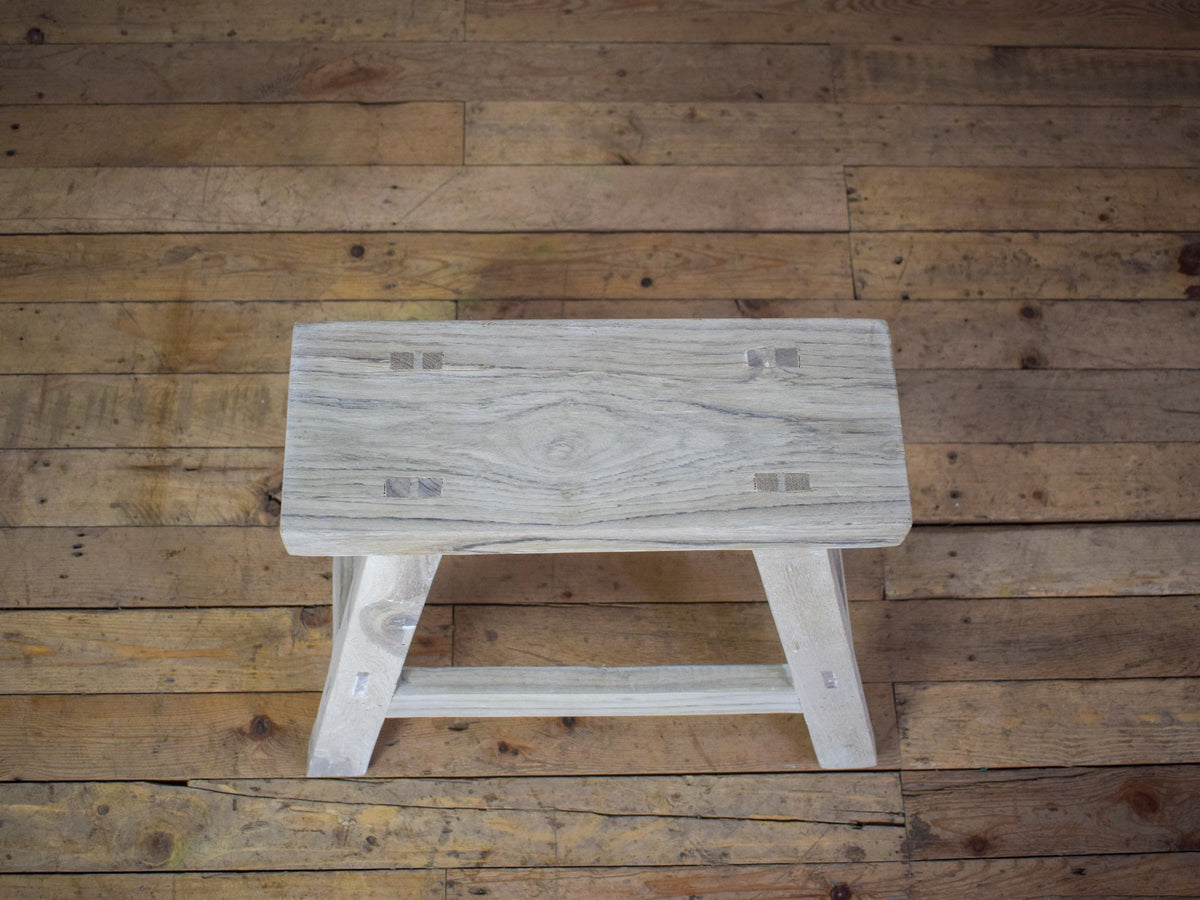 Vintage Bleached Wooden Rustic Stool