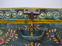 Vintage Indian Hand Painted Metal Travel Trunk Chest