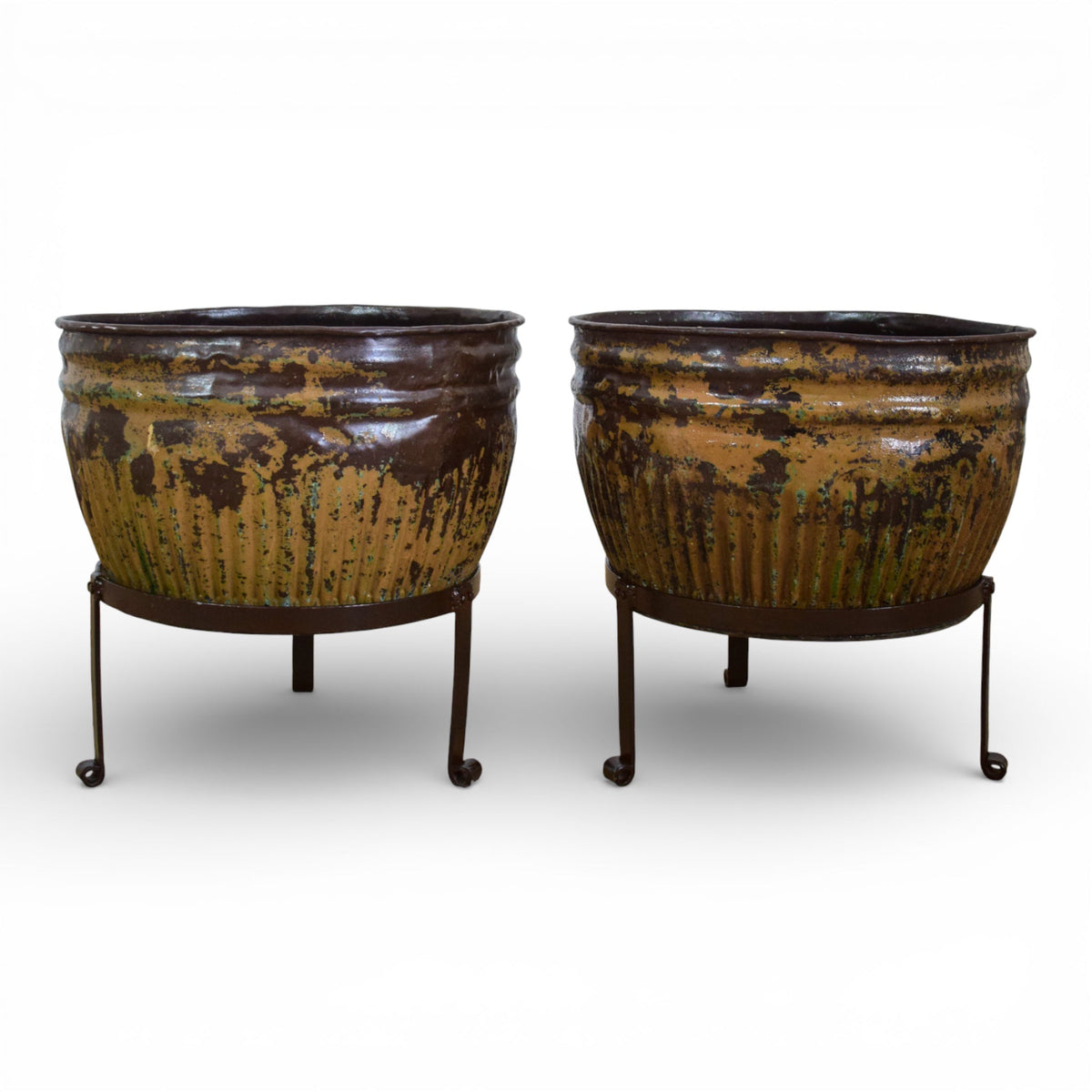 Pair of Vintage Dolly Tub Planets on Iron Stands