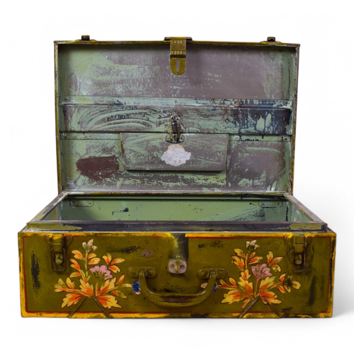 Vintage Indian Hand Painted Metal Travel Trunk Chest