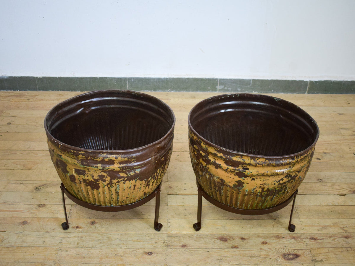 Pair of Vintage Dolly Tub Planets on Iron Stands