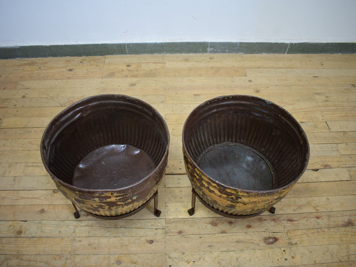 Pair of Vintage Dolly Tub Planets on Iron Stands