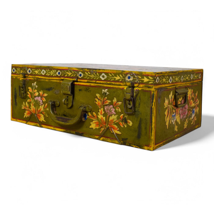 Vintage Indian Hand Painted Metal Travel Trunk Chest
