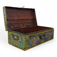 Vintage Indian Hand Painted Metal Travel Trunk Chest