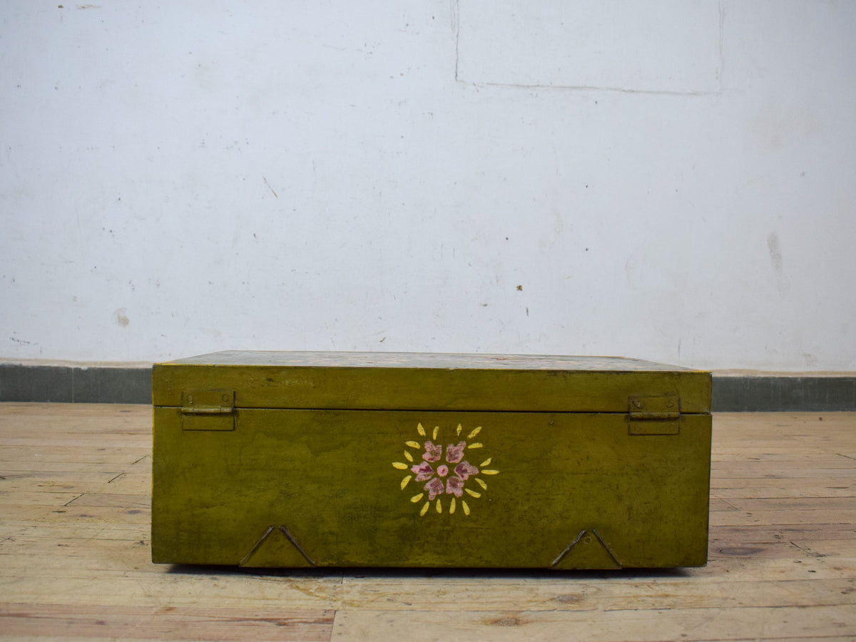 Vintage Indian Hand Painted Metal Travel Trunk Chest