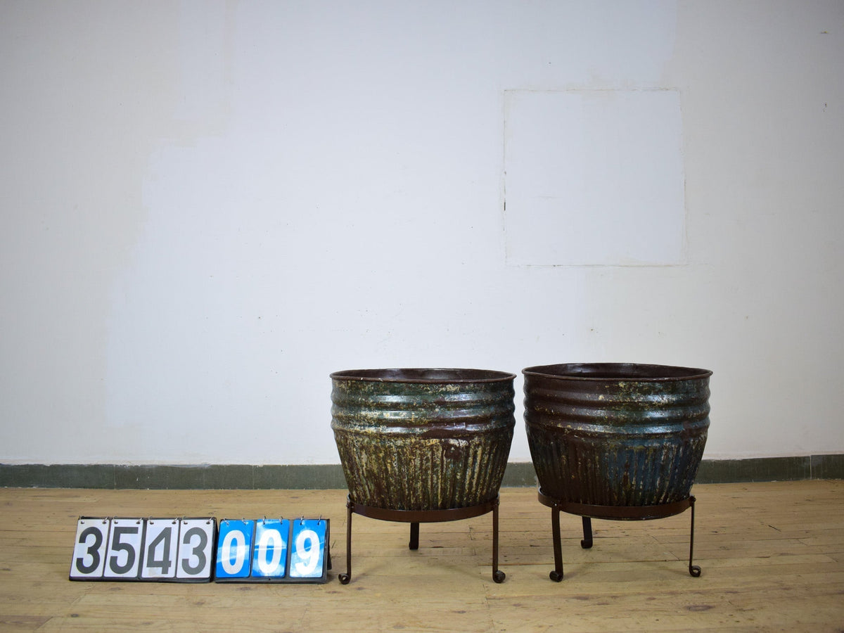 Pair of Vintage Dolly Tub Planets on Iron Stands