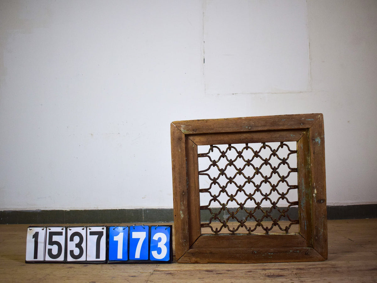 Vintage Wooden Iron Metal Indian Jali Window Frame