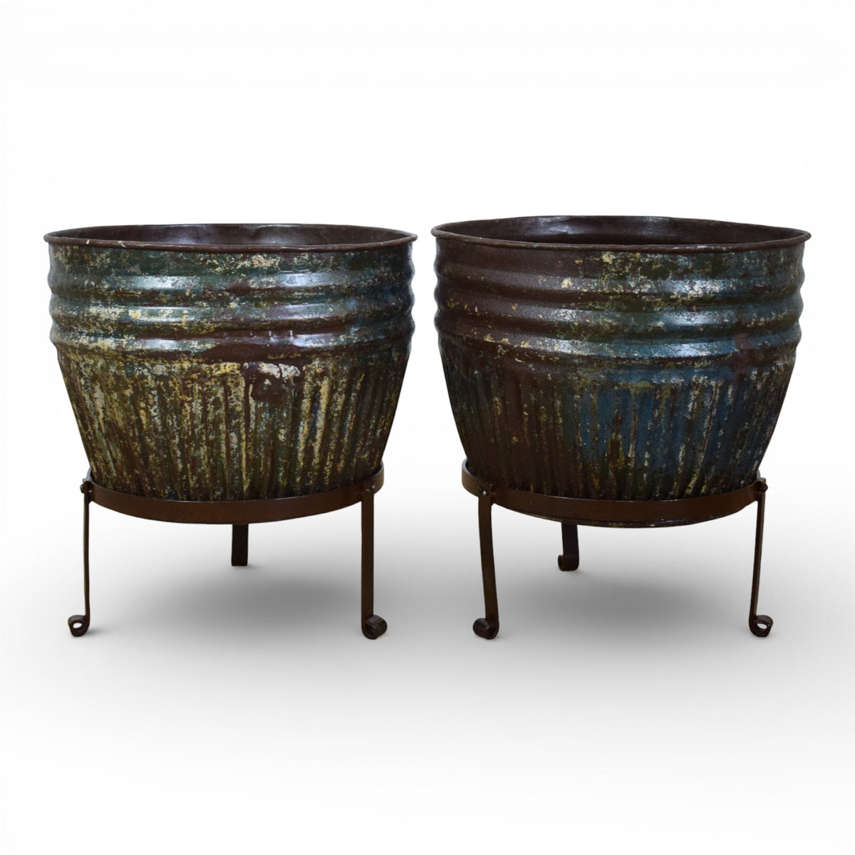 Pair of Vintage Dolly Tub Planets on Iron Stands