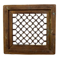 Vintage Wooden Iron Metal Indian Jali Window Frame