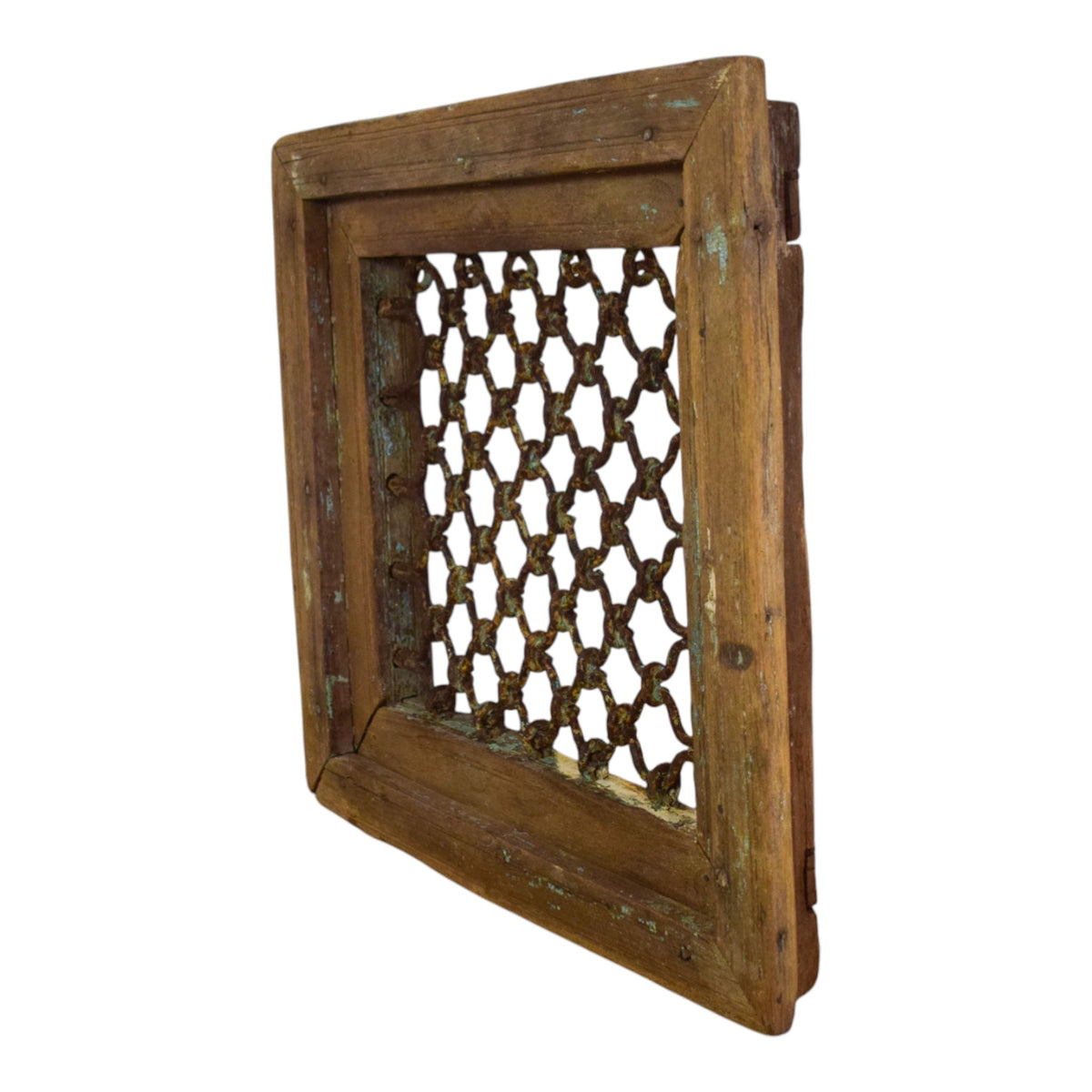 Vintage Wooden Iron Metal Indian Jali Window Frame