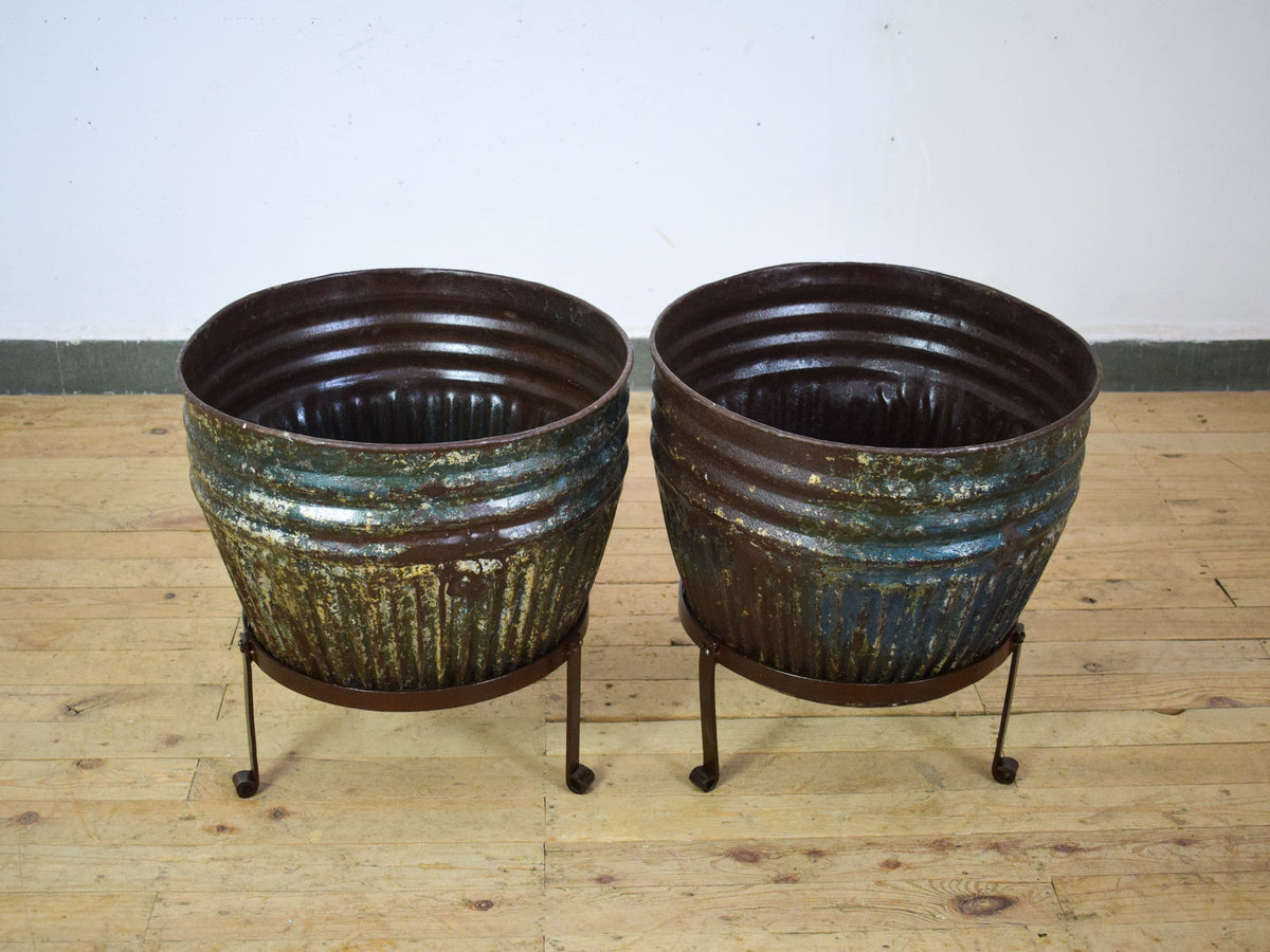 Pair of Vintage Dolly Tub Planets on Iron Stands