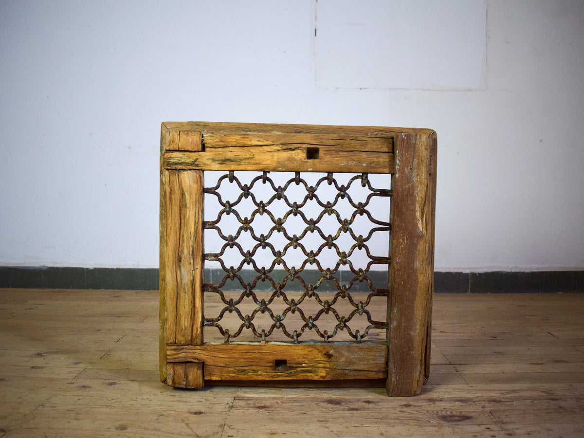 Vintage Wooden Iron Metal Indian Jali Window Frame