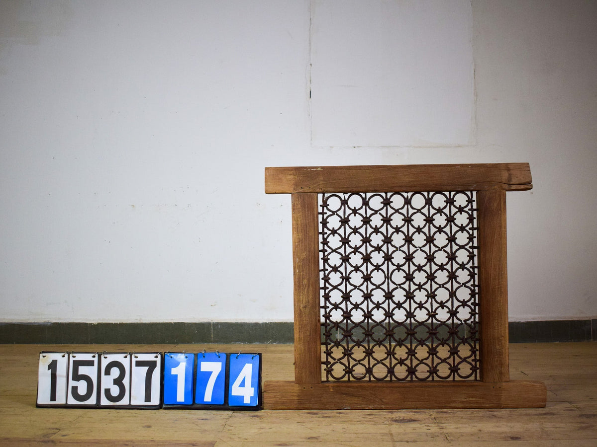Vintage Wooden Iron Metal Indian Jali Window Frame