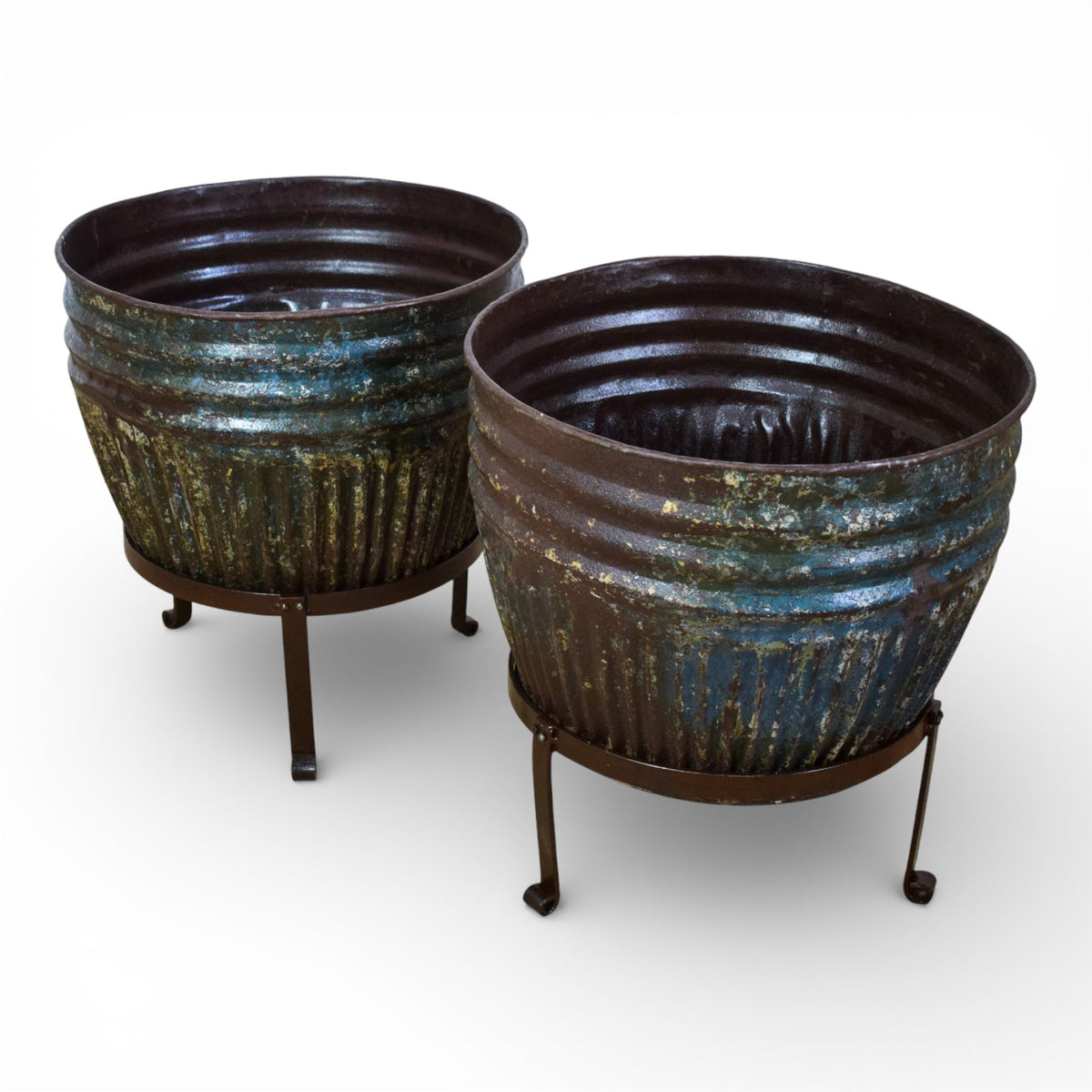 Pair of Vintage Dolly Tub Planets on Iron Stands