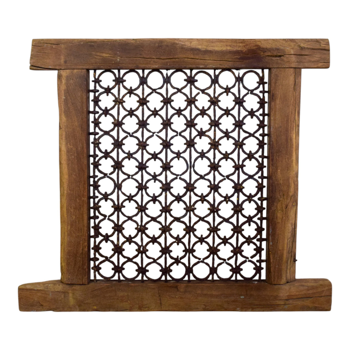 Vintage Wooden Iron Metal Indian Jali Window Frame