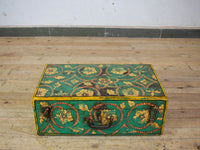 Vintage Indian Hand Painted Metal Travel Trunk Chest
