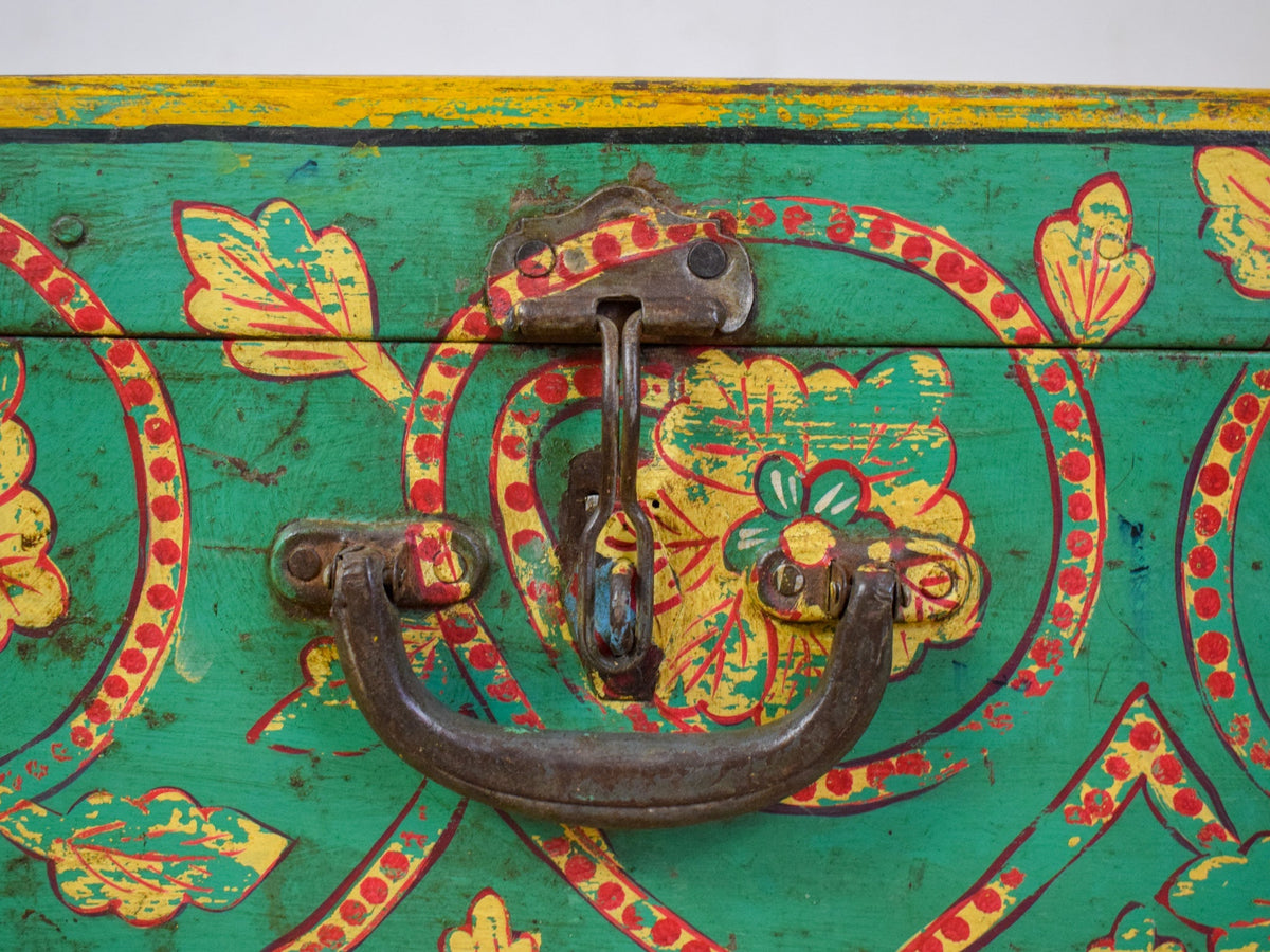 Vintage Indian Hand Painted Metal Travel Trunk Chest