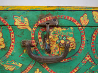 Vintage Indian Hand Painted Metal Travel Trunk Chest