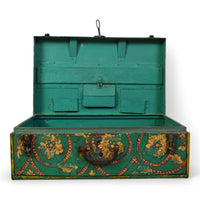 Vintage Indian Hand Painted Metal Travel Trunk Chest