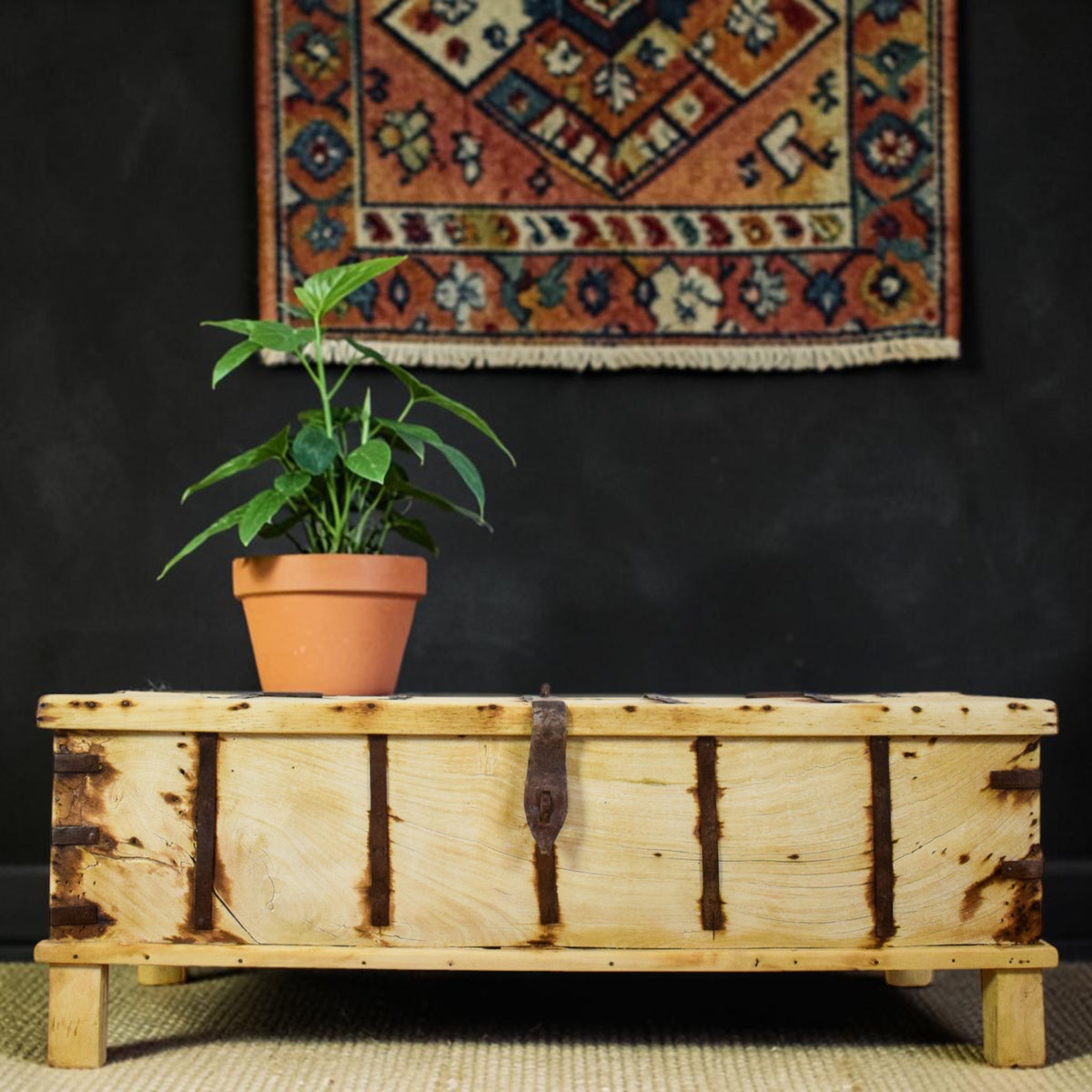 Vintage Rustic Wooden Chest Box Coffee Table