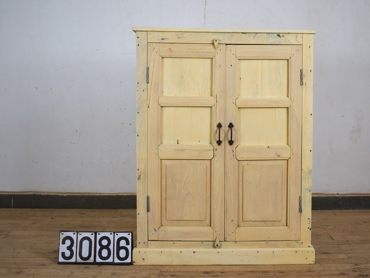 Vintage Rustic Bleached Wood Housekeepers Cupboard Cabinet Storage