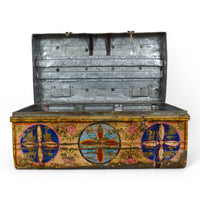 Vintage Indian Hand Painted Metal Travel Trunk Chest Coffee Table