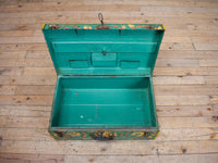 Vintage Indian Hand Painted Metal Travel Trunk Chest