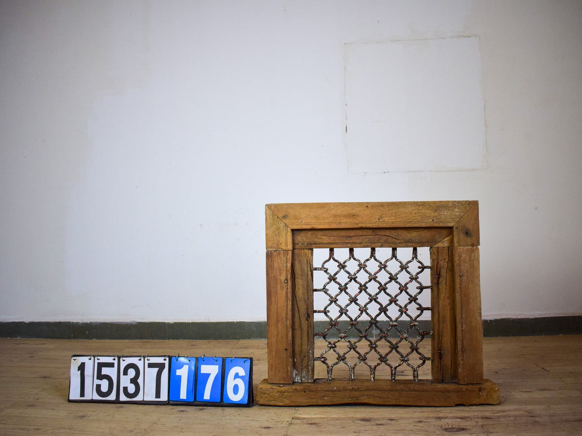 Vintage Wooden Iron Metal Indian Jali Window Frame