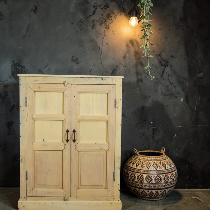 Vintage Rustic Bleached Wood Housekeepers Cupboard Cabinet Storage