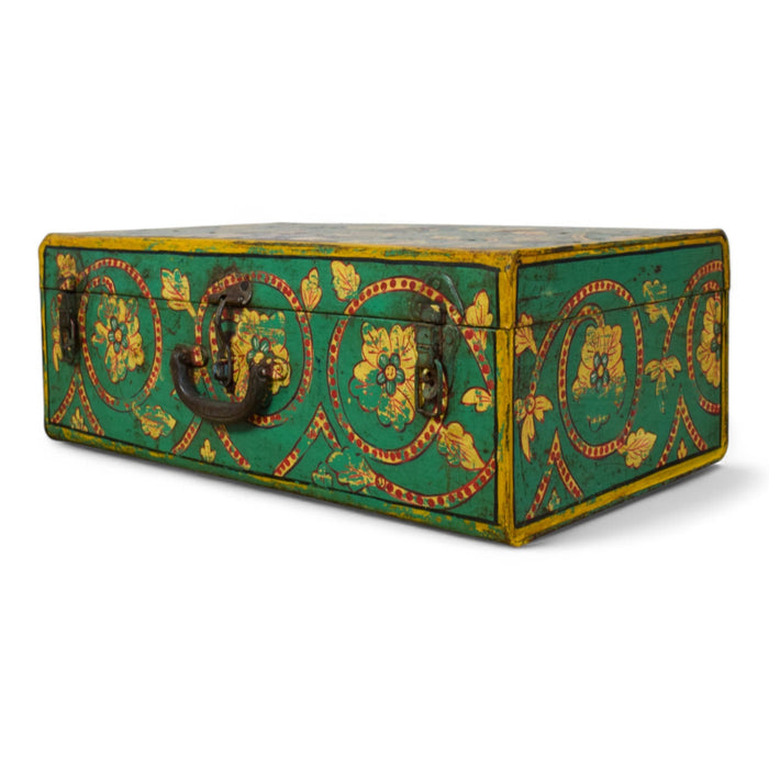 Vintage Indian Hand Painted Metal Travel Trunk Chest
