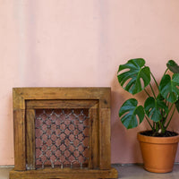 Vintage Wooden Iron Metal Indian Jali Window Frame