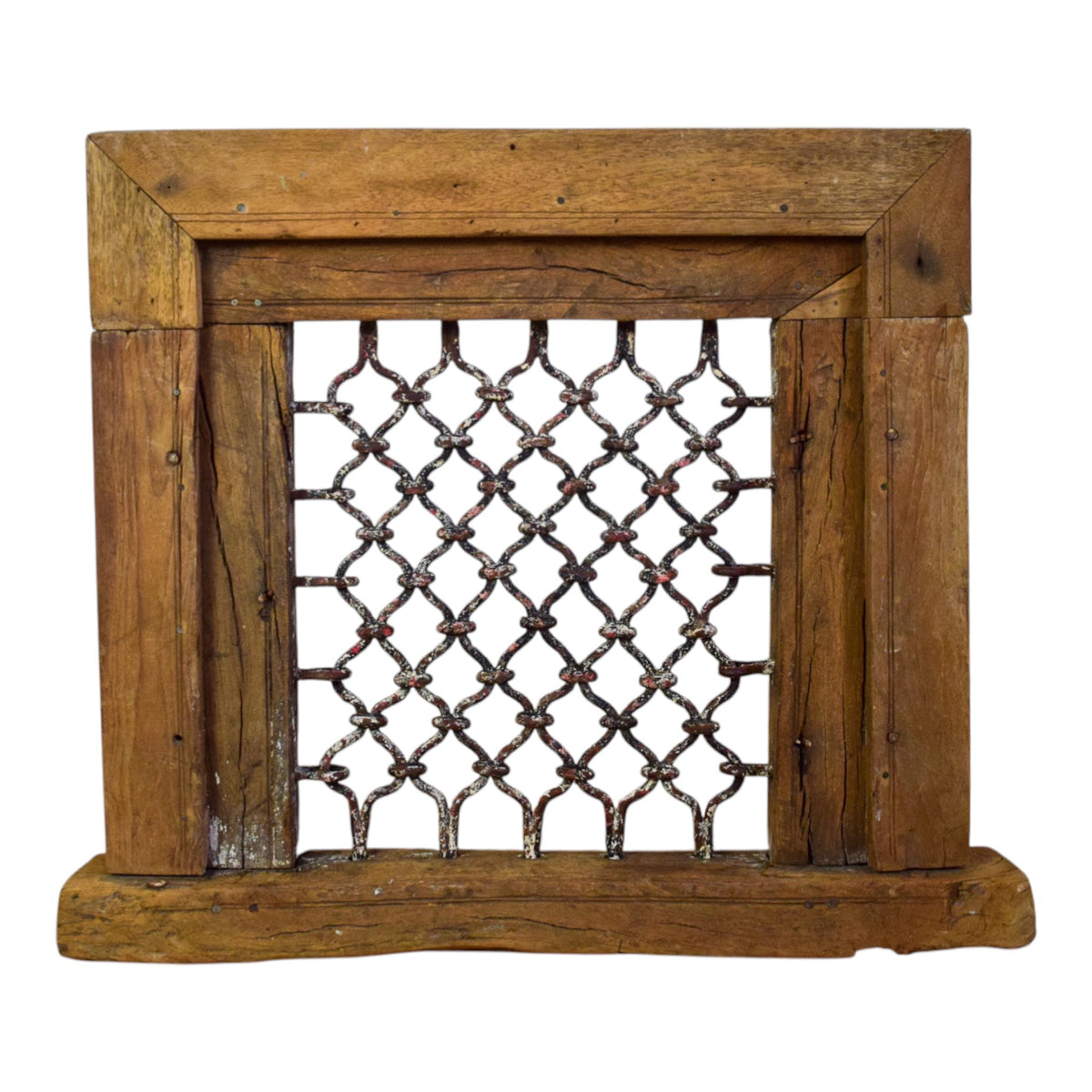 Vintage Wooden Iron Metal Indian Jali Window Frame