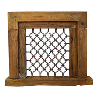 Vintage Wooden Iron Metal Indian Jali Window Frame