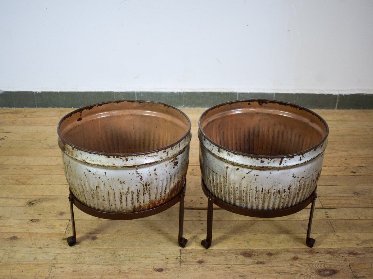 Pair of Vintage Dolly Tub Planets on Iron Stands