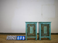 Vintage Reclaimed Carved Wood Pair of Bed Side Cabinet Cupboard