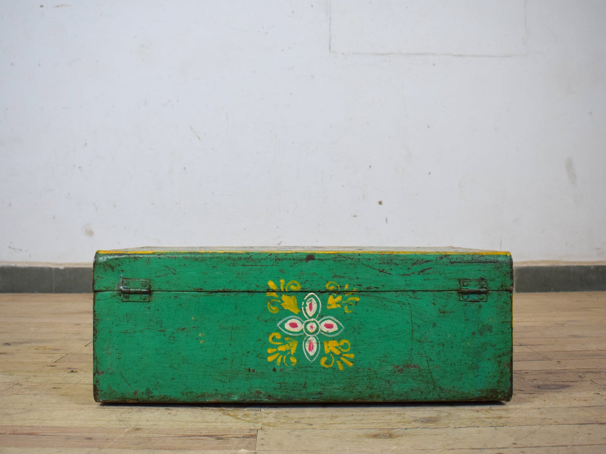 Vintage Indian Hand Painted Metal Travel Trunk Chest