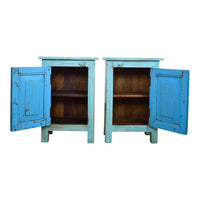 Vintage Reclaimed Carved Wood Pair of Bed Side Cabinet Cupboard