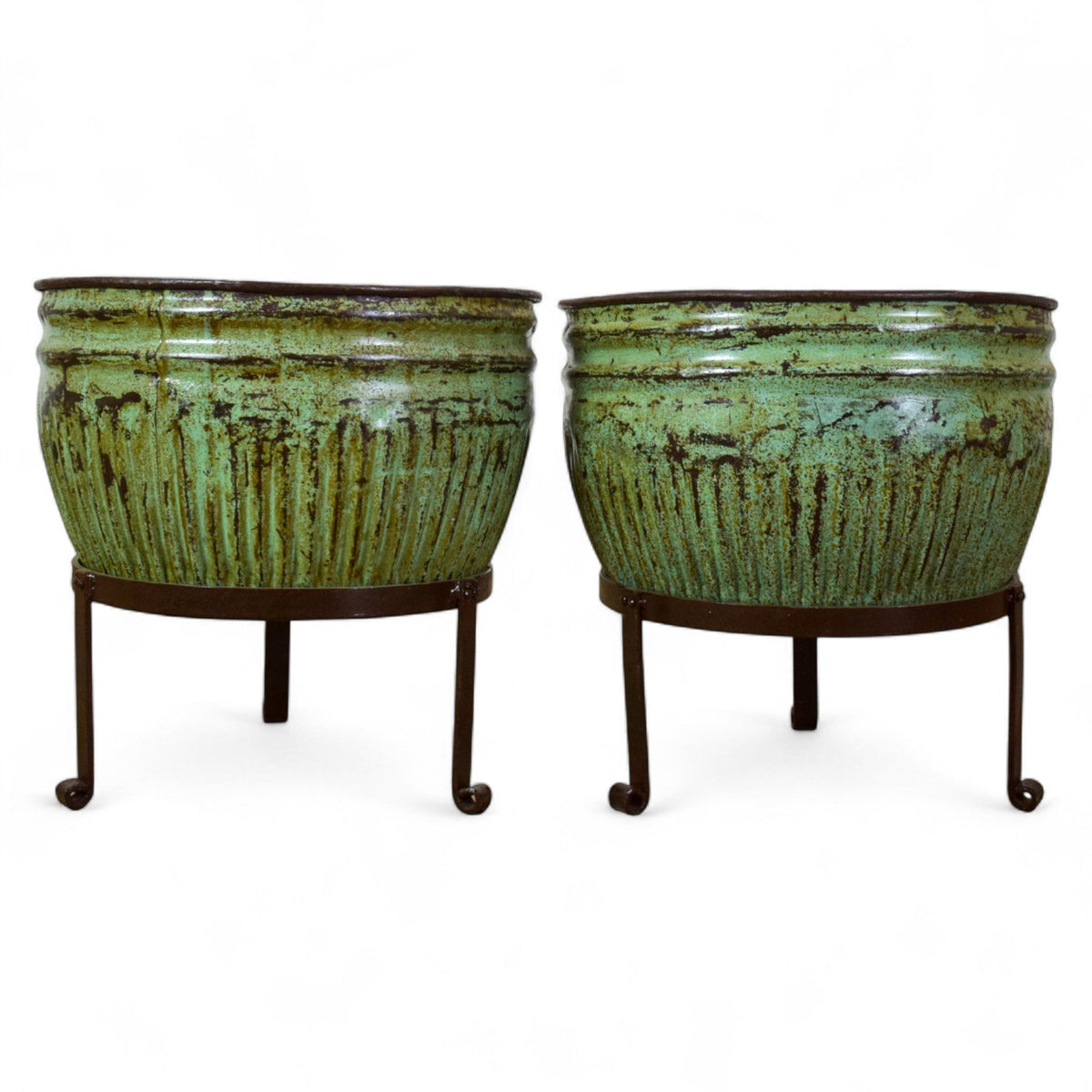 Pair of Vintage Dolly Tub Planets on Iron Stands