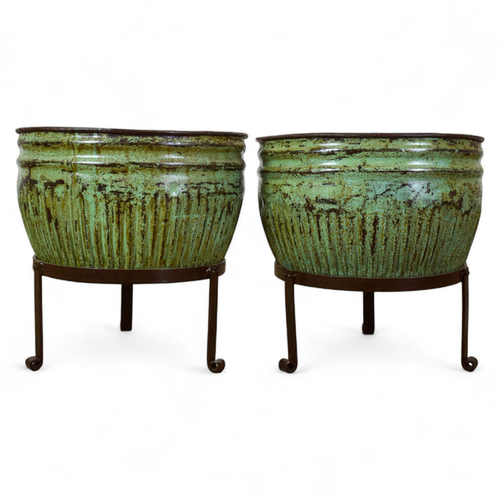 Pair of Vintage Dolly Tub Planets on Iron Stands