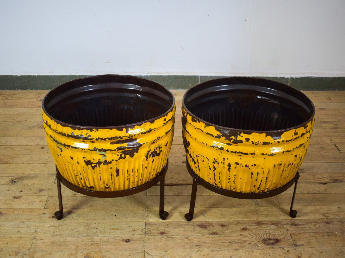 Pair of Vintage Dolly Tub Planets on Iron Stands