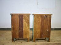 Vintage Reclaimed Carved Wood Pair of Bed Side Cabinet Cupboard
