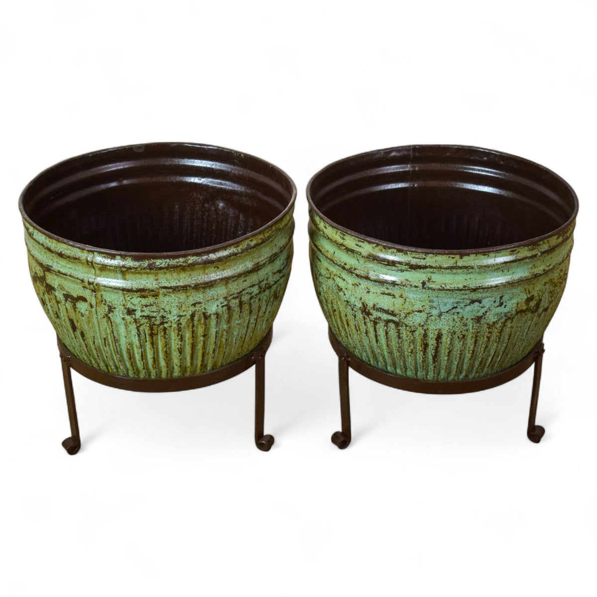 Pair of Vintage Dolly Tub Planets on Iron Stands