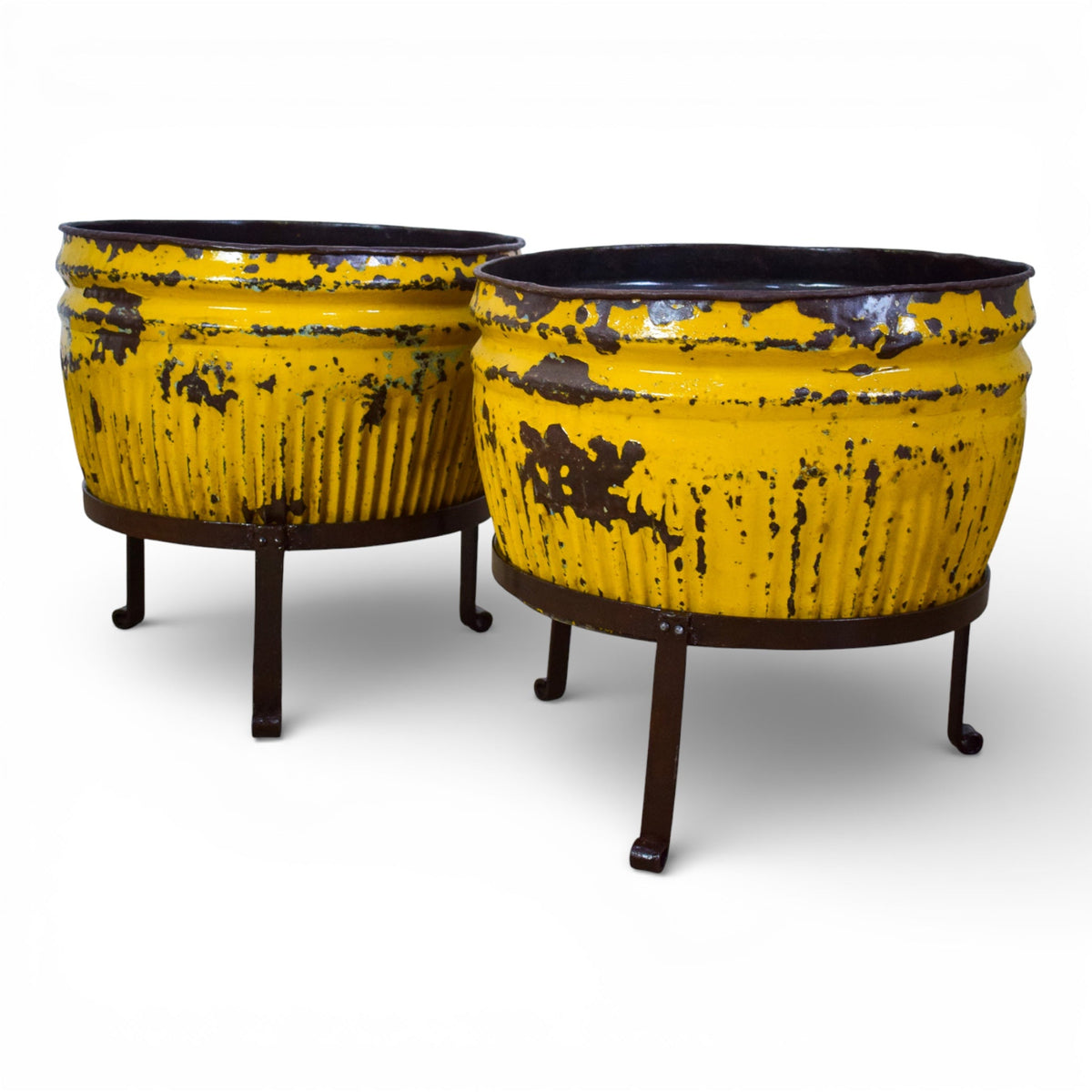 Pair of Vintage Dolly Tub Planets on Iron Stands