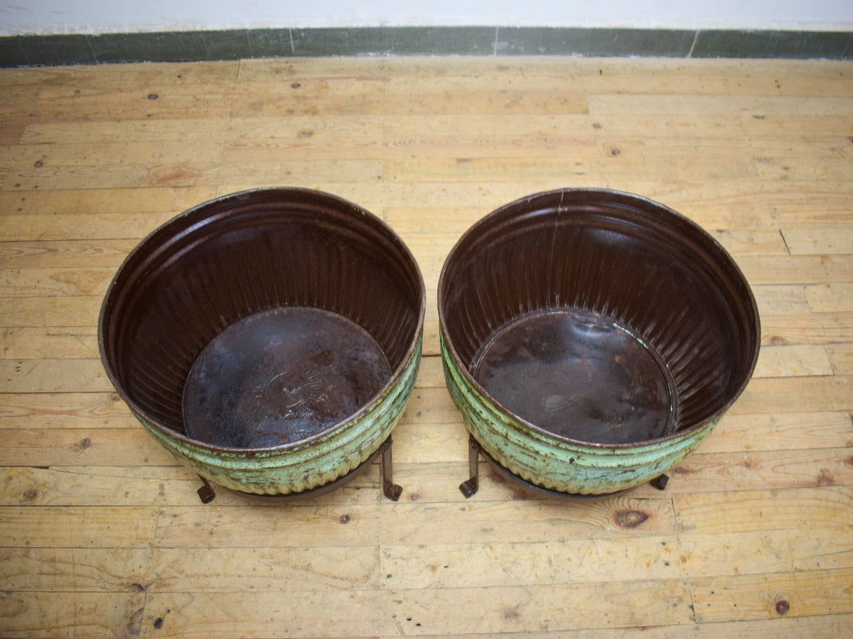 Pair of Vintage Dolly Tub Planets on Iron Stands