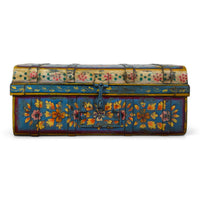 Vintage Indian Hand Painted Metal Travel Trunk Chest