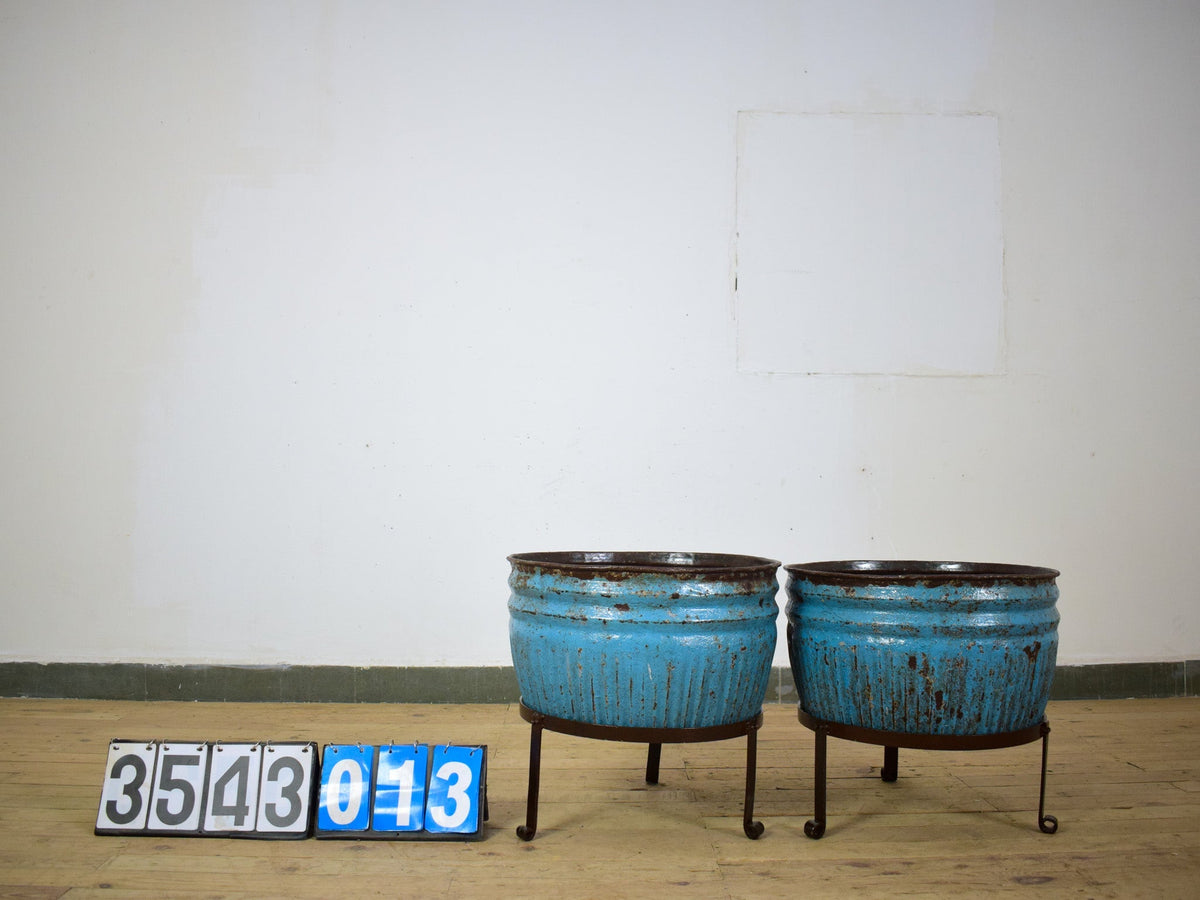 Pair of Vintage Dolly Tub Planets on Iron Stands