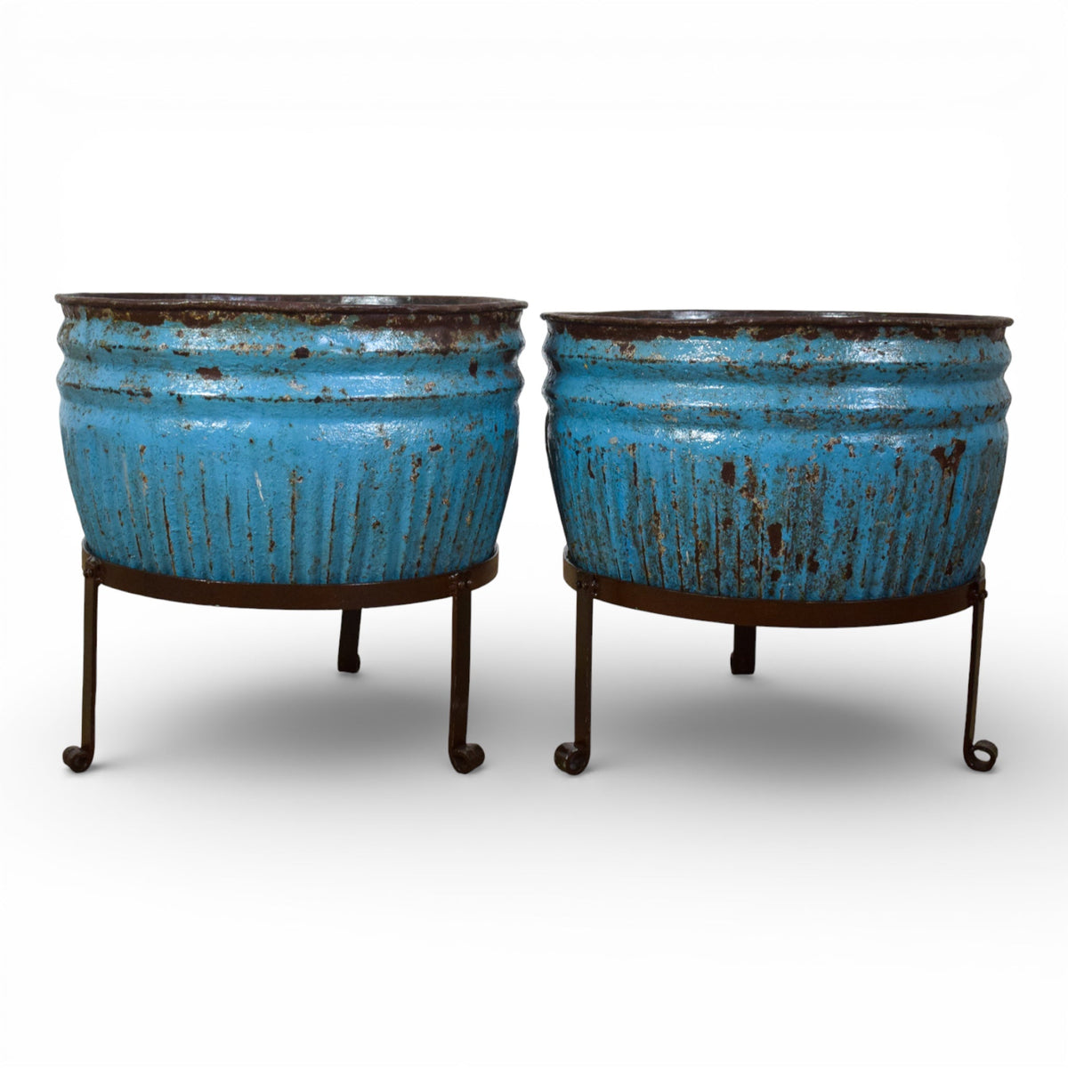 Pair of Vintage Dolly Tub Planets on Iron Stands
