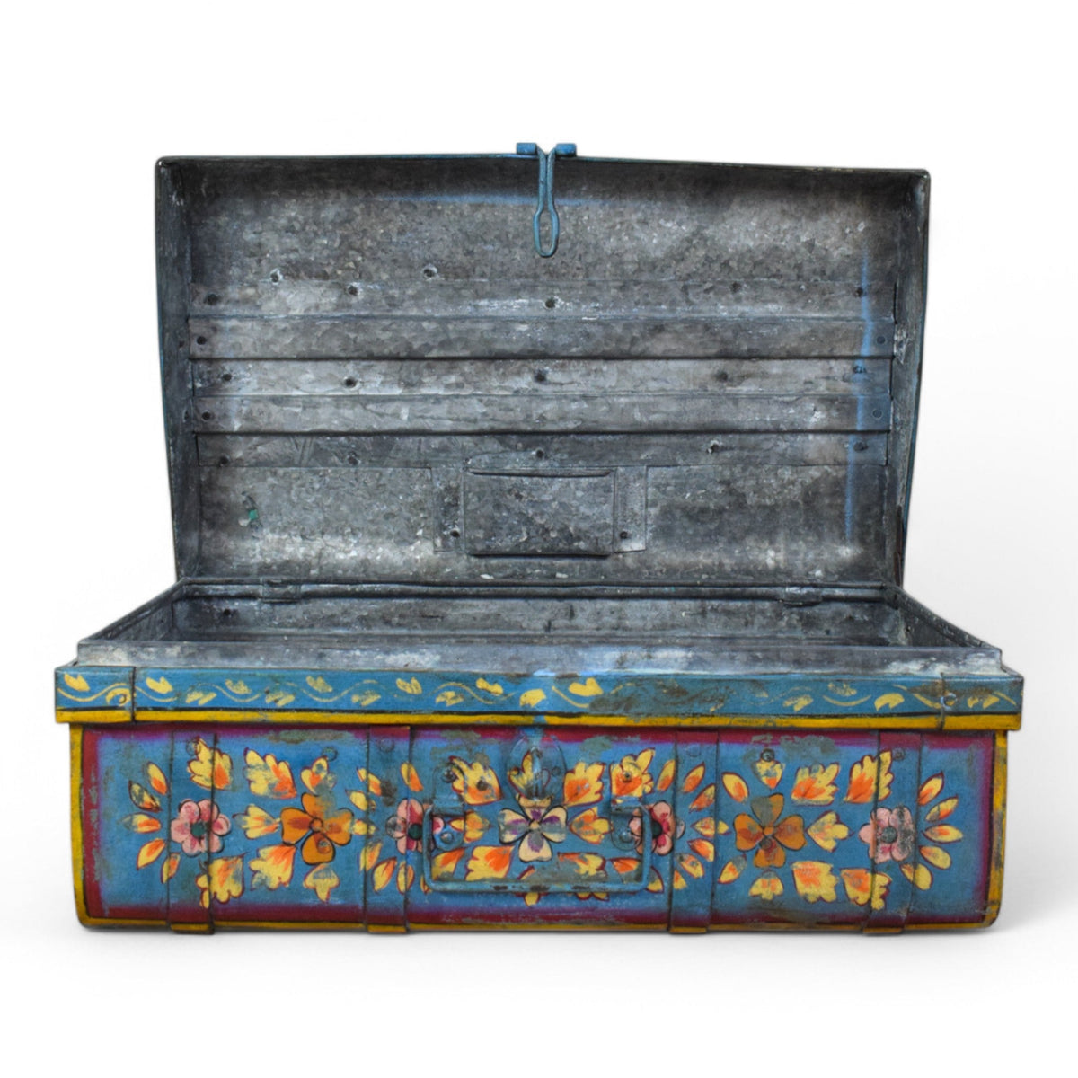 Vintage Indian Hand Painted Metal Travel Trunk Chest
