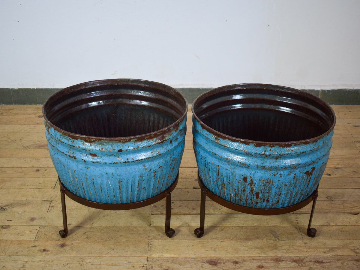 Pair of Vintage Dolly Tub Planets on Iron Stands