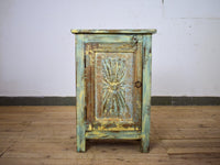 Vintage Reclaimed Carved Wood Pair of Bed Side Cabinet Cupboard